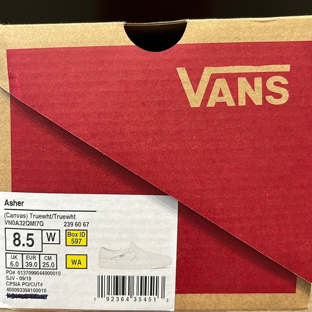 Brand new size 8.5 white slip on vans